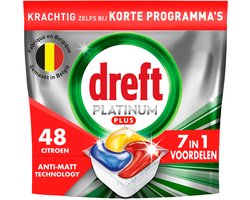 Product afbeelding van Dreft Vaatwastabletten Platinum Plus All-in-One - Anti-dofheidstechnologie - Citroen - 48 vaatwastabletten