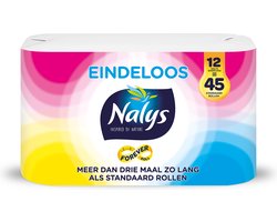 Product afbeelding van Nalys Eindeloos toiletpapier - 12 mega rollen (45 rollen eq.) - 2-laags - 500 vellen per rol