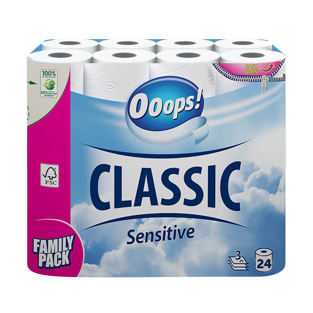 Product afbeelding van Ooops! toiletpapier - Classic sensitive - 3-laags - 24 rollen