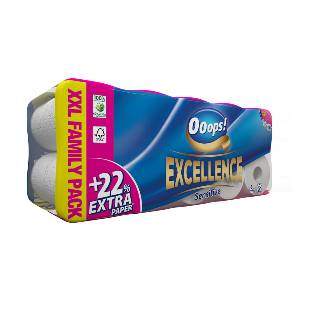 Product afbeelding van Ooops! Toiletpapier Excellence Sensitive - 3-laags - 60 rollen